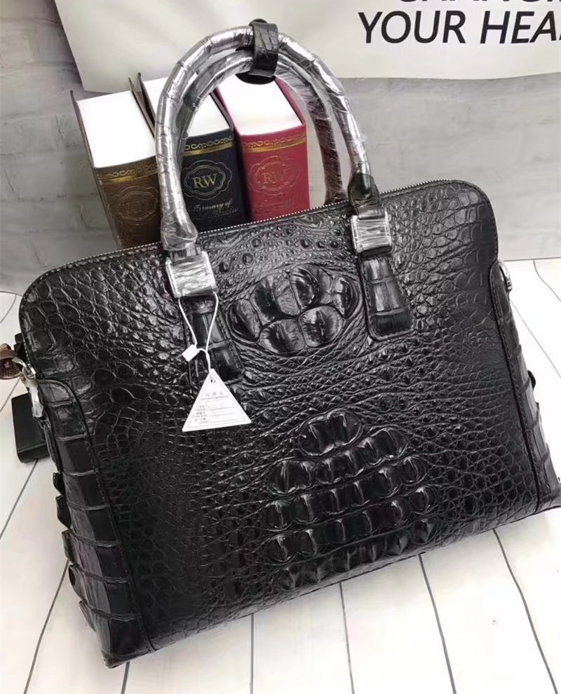 Genuine Crocodile Skin Men's Gray Laptop Briefcase Handbag Authentic Real Alligator Leather Businessmen Working Totes