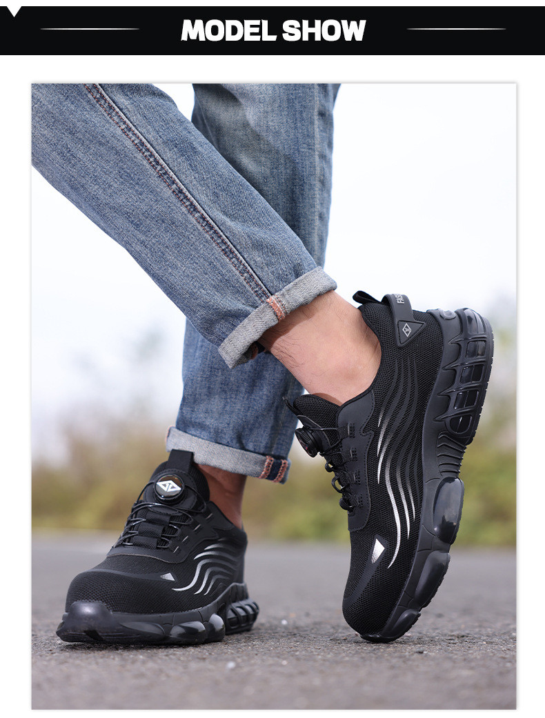 Industrial Safety Shoes Black Flying Knit Work Shoes BOA Button Safety Shoes TPU Work Shoes Midsole Kevlar