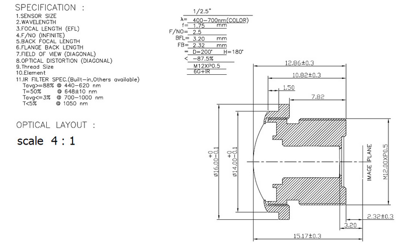 Car Lens, 1/2.5 image size, HFOV: 180 Deg, TTL15.17mm,  HK-8151 lens