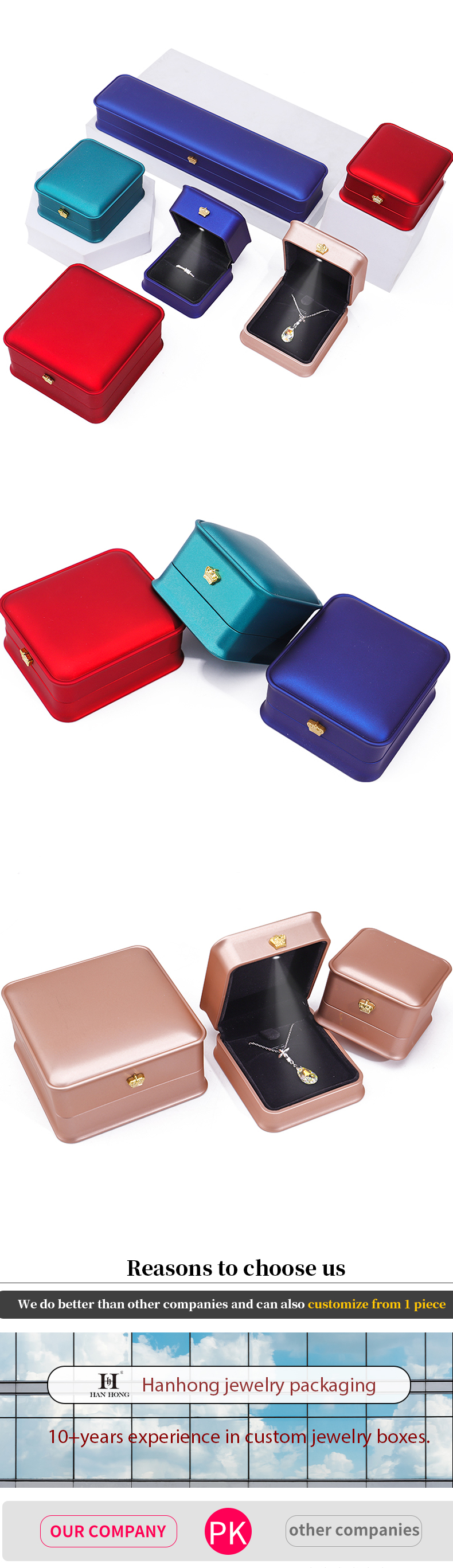 Customizable Glossy Plastic LED Lighted Up Jewelry Box With Golden Crown Ornament
