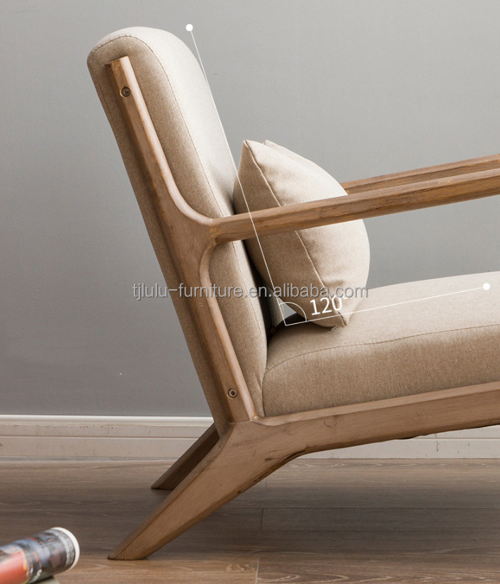 Modern Nordic Living Room Couch with Upholstered Armrest and Solid Wooden Construction