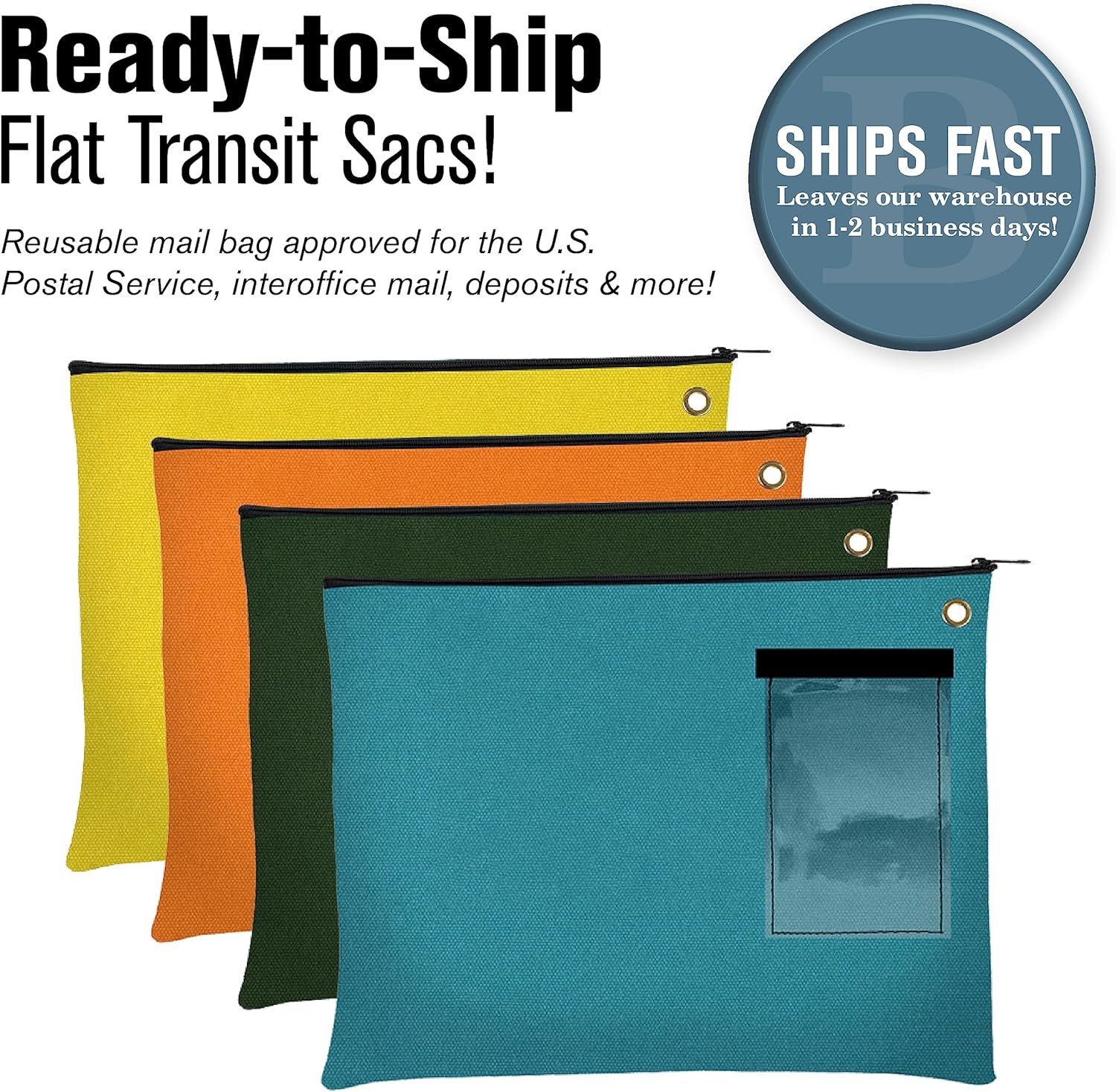 Canvas Interoffice Mailer, 14 oz. | 14W x 11H | Transit Bag | Large Zipper Bag with Grommet | Use with Padlock