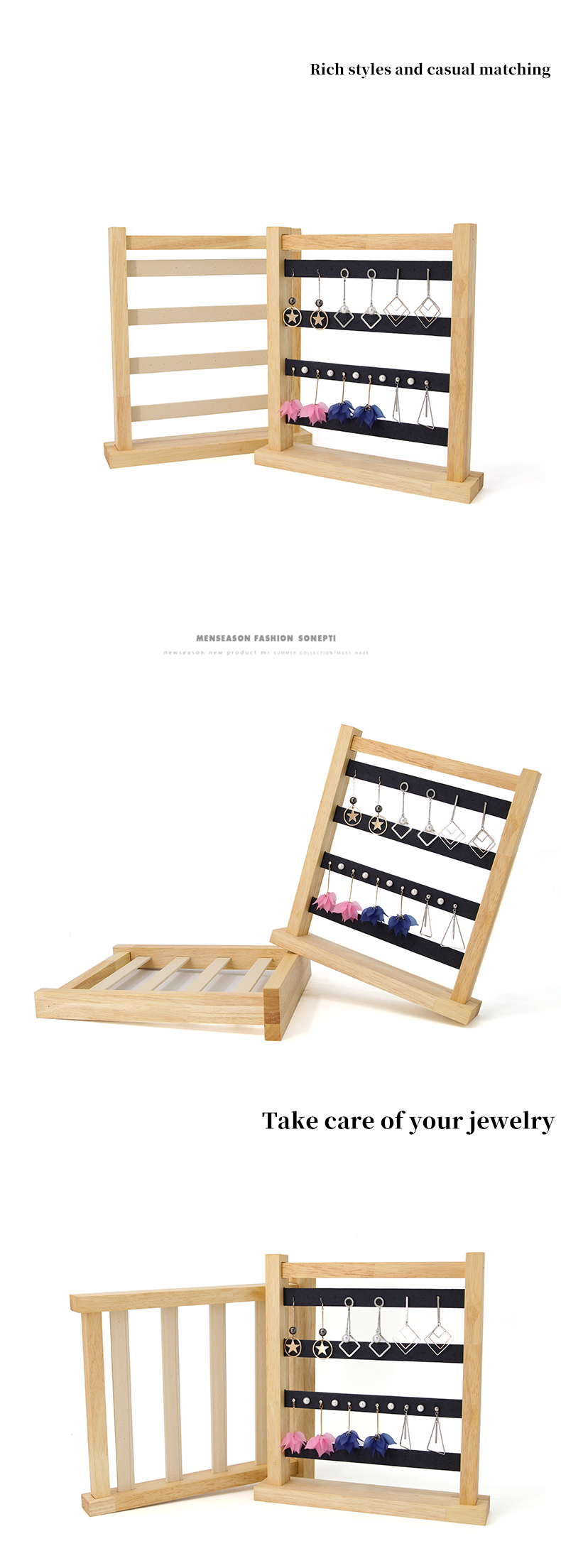 Compact Multipurpose Wooden Ear Rings Drop Display Rack Jewelry Exhibition Stand