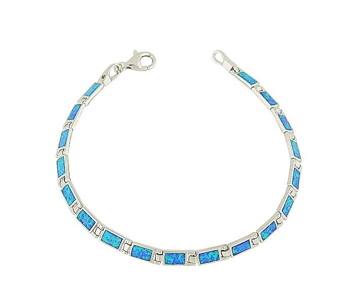Natural Vintage Fire Rectangular Greek Blue Opal Bracelet With 925 Sterling Silver