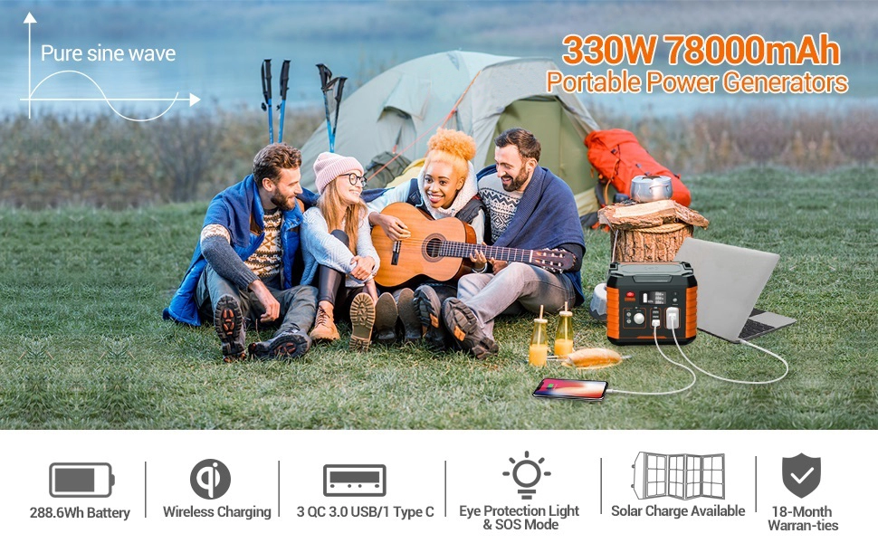 Camping 300 Watt Solar Generator 300w Portable Generator With Wireless Charging