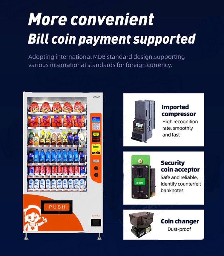 Coin Bill Credit Card Beverage Vending Machine 300pcs-800pcs Capacity