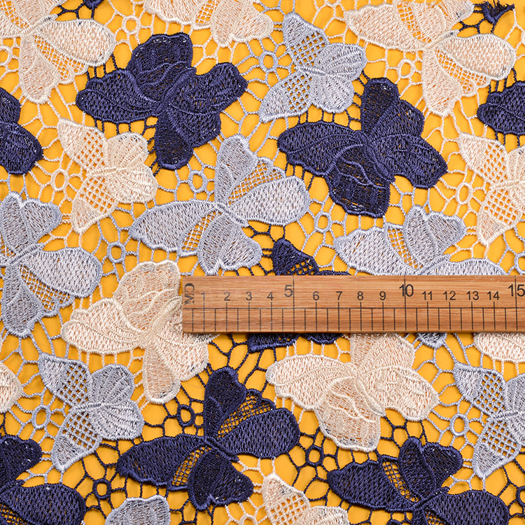 100% Polyester Embroidery Flower And Butterfly Designs Knitted Tricot France Lace Fabric