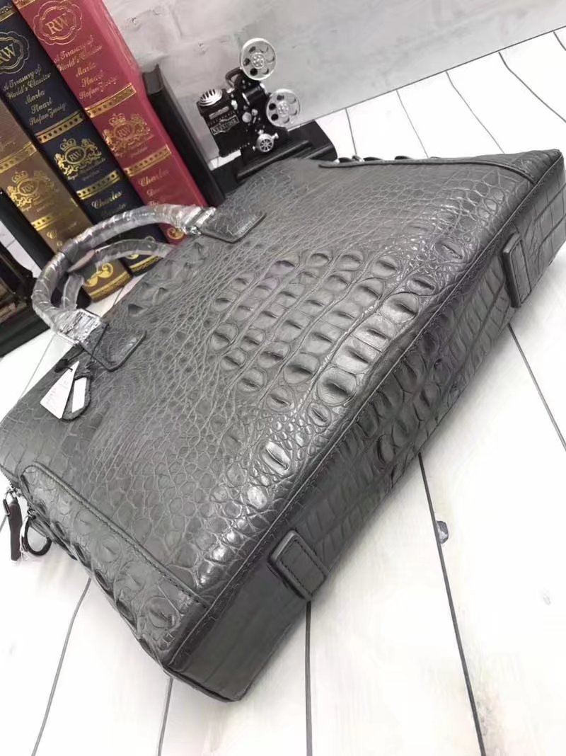 Genuine Crocodile Skin Men's Gray Laptop Briefcase Handbag Authentic Real Alligator Leather Businessmen Working Totes