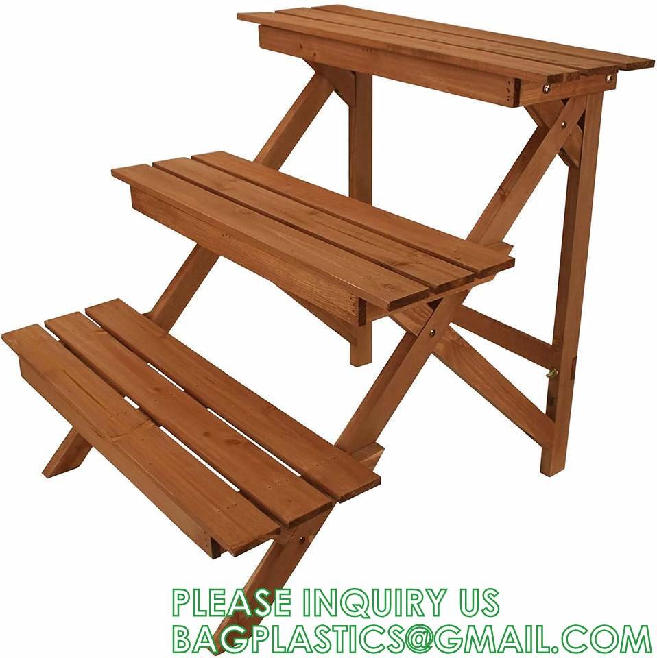 Wood Plant Stand Ladder Plant Shelf, Flower Pot Display Rack Freestanding Planter Holder for Organizer Multiple