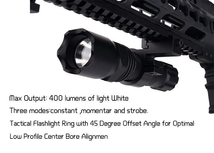 5.9 Inch Tactical LED Flashlight With Angled Offset Ring Mount For Picatinny Or Weaver Rail