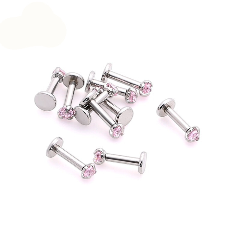 Internally Threaded Labret Piercing Jewelry with Prong Set Gem Top