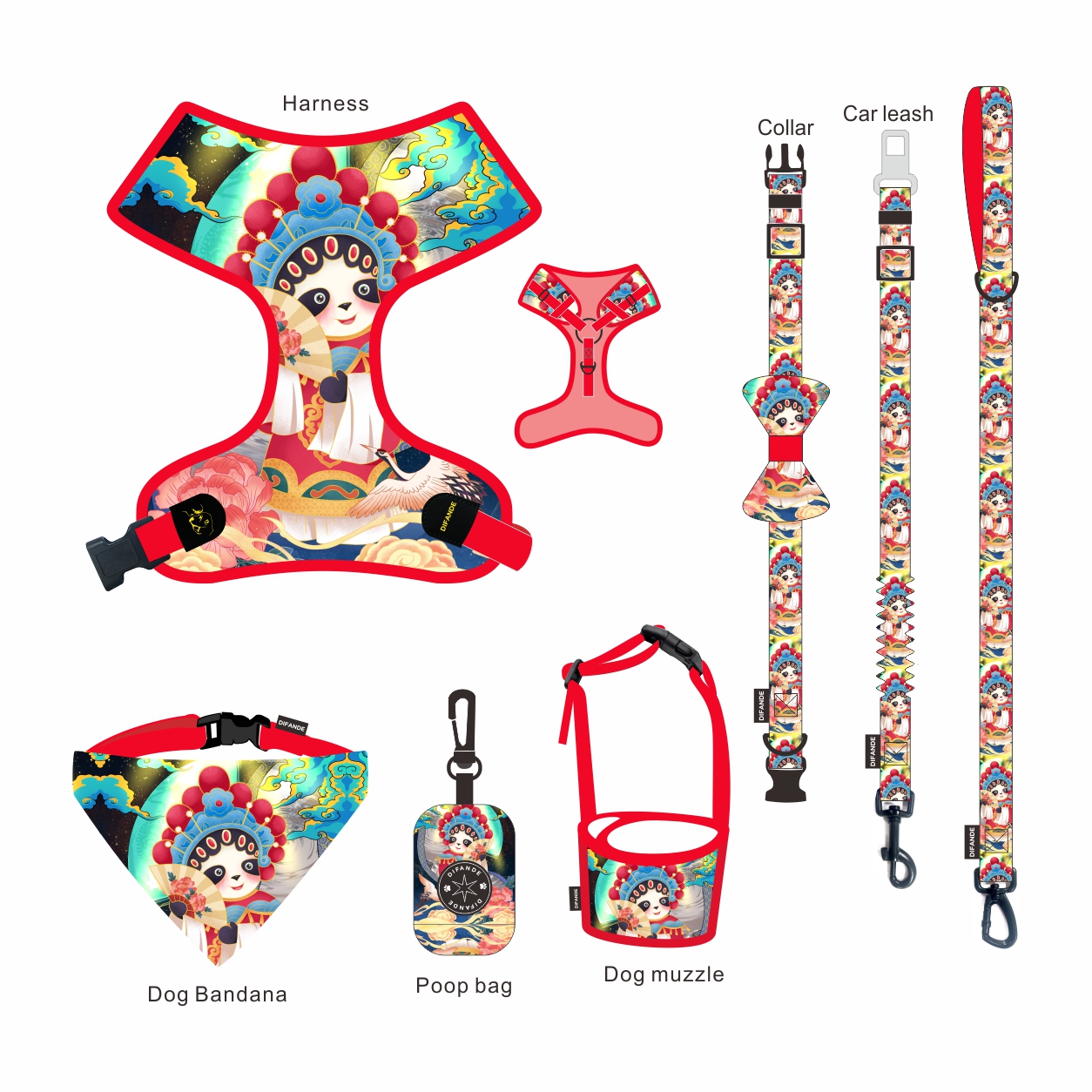 Custom Printed Pet Collar Leash Waterproof Dog Leash With Poop Bag Holder