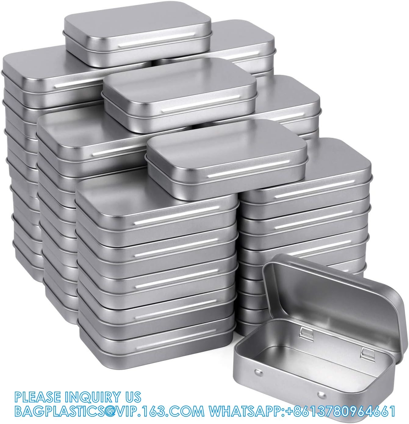 Metal Rectangular Empty Hinged Tins - Pack Of 40 Silver Mini Portable Box Small Storage Kit & Home Organizer With Lids