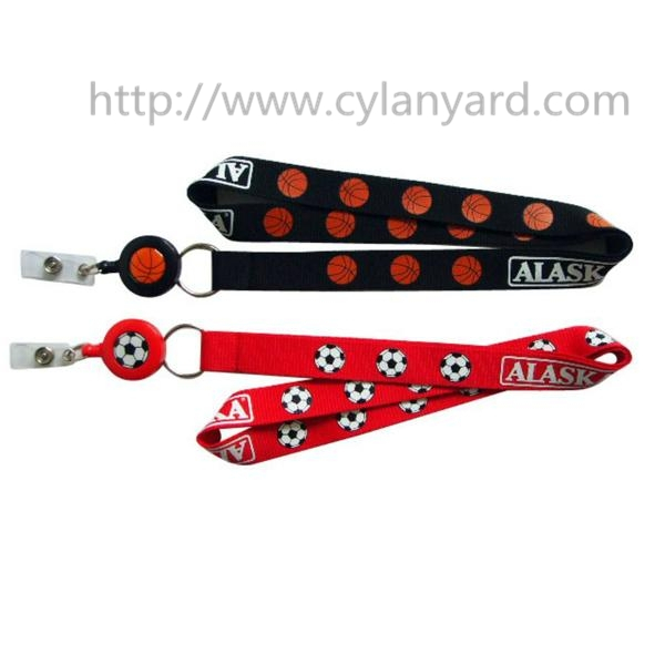 Id badge neck strap with retractable pull reel