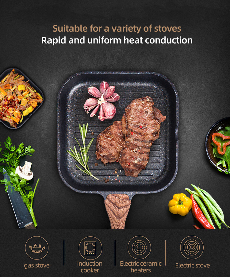 High Quality Gas Stove Griddle Aluminium Black Grill Pans Nonstick Steak Frying Pan For Cooking