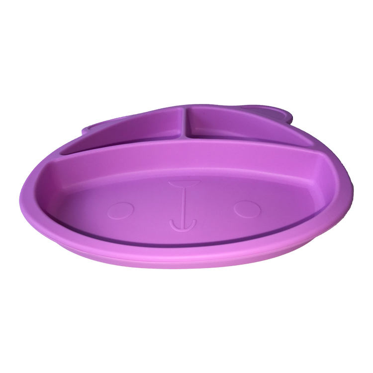 Baby Feeding Plate Set Silicone Customized Sizes Purple Bear Shape Eco Friendly Soft