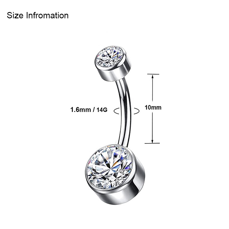 Double Clear Gems Women Titanium Belly Button Rings 14 Gauge 6mm