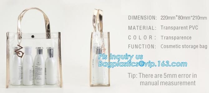 promotional clear pvc cosmetic bags handle zipper for sale, eco soft loop die cut pvc clear handle plastic shopping bags