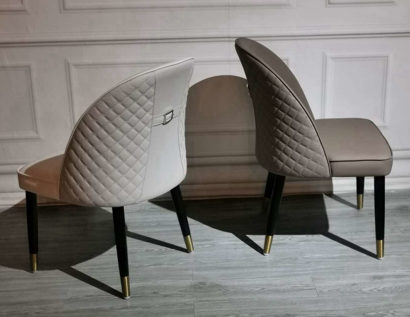 Exquisite Rhombus Patterned Dining Room Chairs Leather Cover Iron Frame