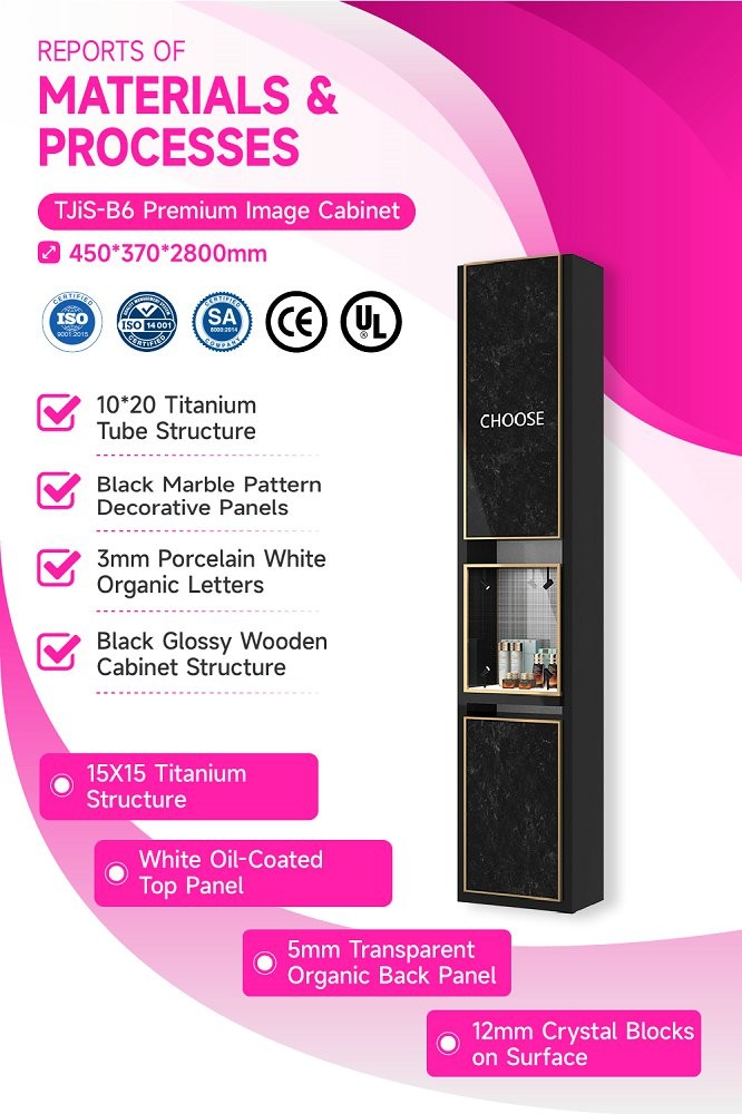 TJiS-B6 3mm Ceramic White Acrylic Letters Skincare Display Cabinet with LED Lights