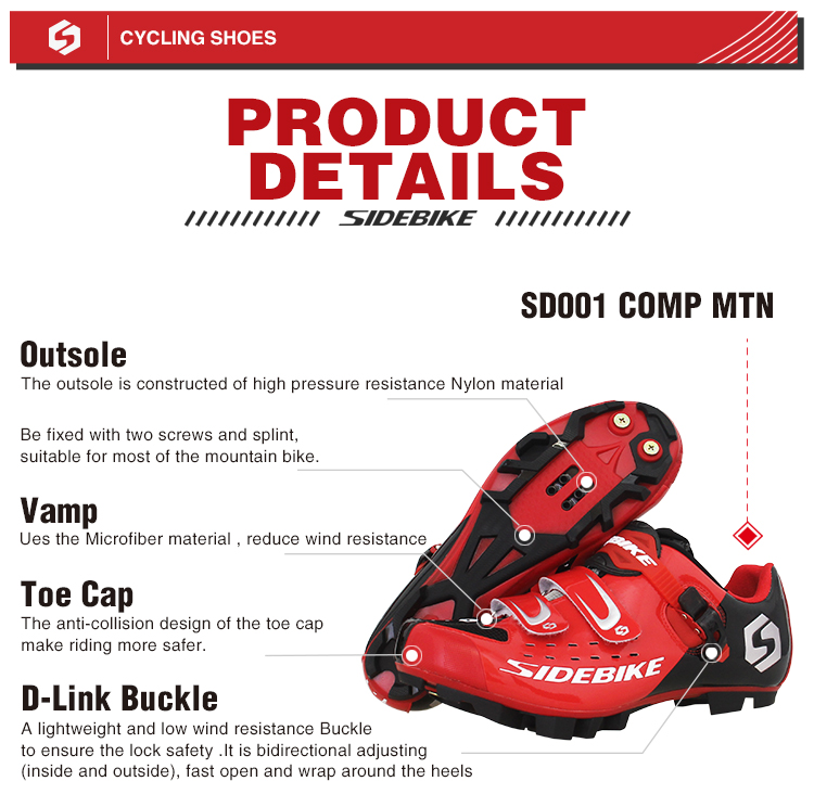 Red Mens SPD Mountain Bike Shoes Geometry Design Body High Pressure Resistance