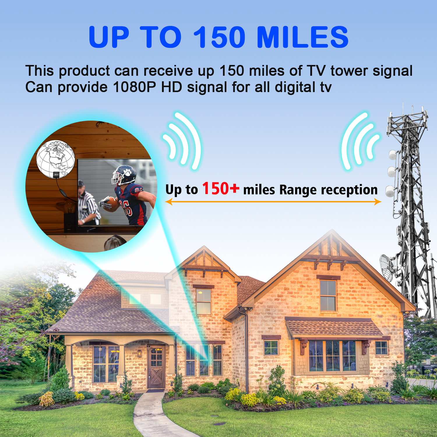 Global Digital Indoor Outdoor Hdtv Antenna 20dB 75 Ohm Impedance