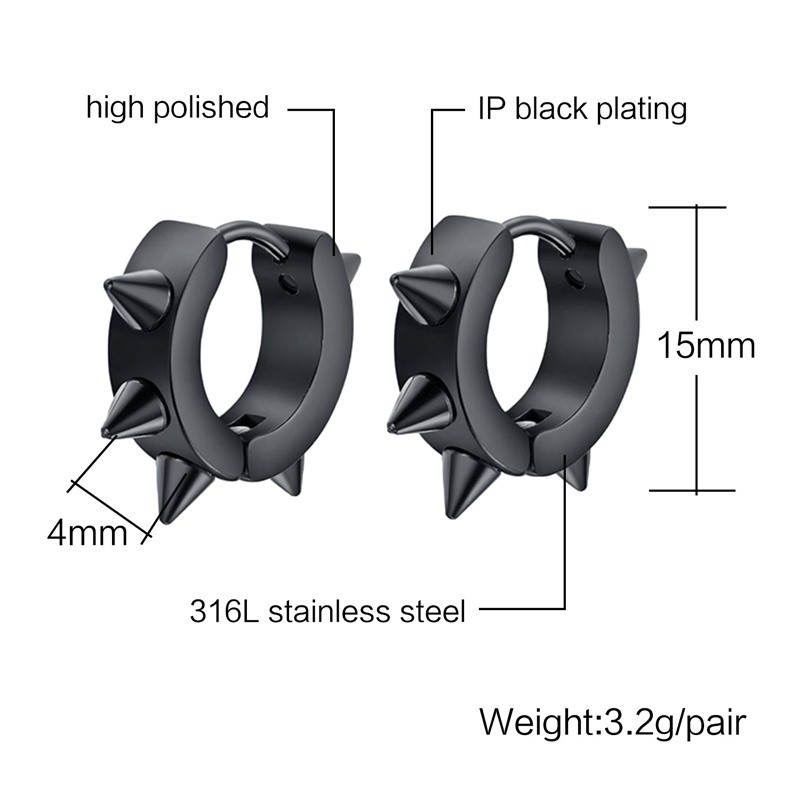 Meaeguet Black Gothic Punk Stud Earrings For Women Men 316L Stainless Steel Rivet Spike Earrings Rock Party Jewelry