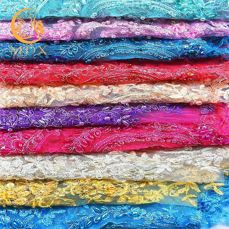 Bridal Decoration Beading Lace Trim Heavy Handmade Colorful Embroidery