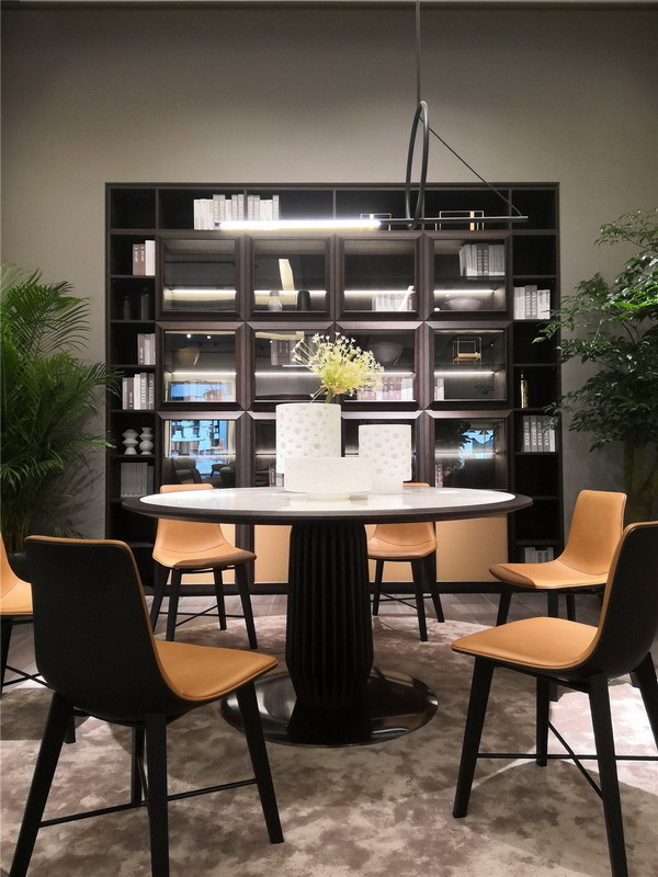 Rectangle dining table by Italy designer for Villa house Living room furniture with Leather chairs and Buffet cabinet