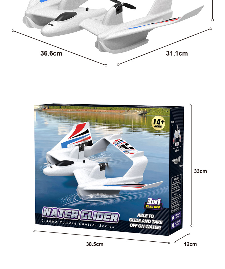 Rc Hydroplane Plane Toys Jet Fixed Wing 2.4g Remote Control Glider Foam Airplane Model Rc Plane for 8-13 Years Old
