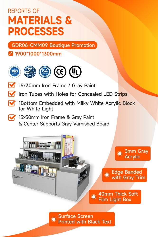 GDR06-CMM09 Retail Display Stand with 40mm Soft Film Light Box and LED Strips for Fashion Boutique