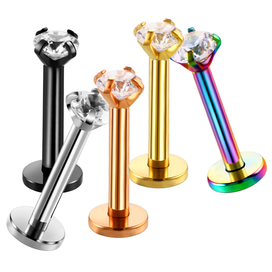 Surgical Steel Assorted Colors Zircon Labret Stud Lip Piercing Ear Cartilage Tragus Helix Ring Fashion Charming Jewelry
