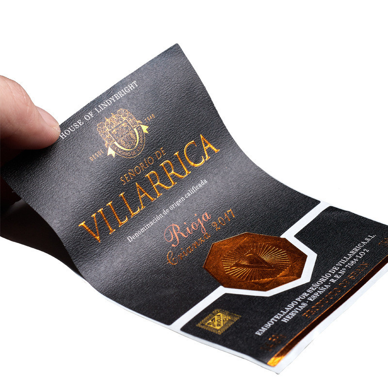 Black Wine Custom Label Stickers Personalized Golden Hologram Logo