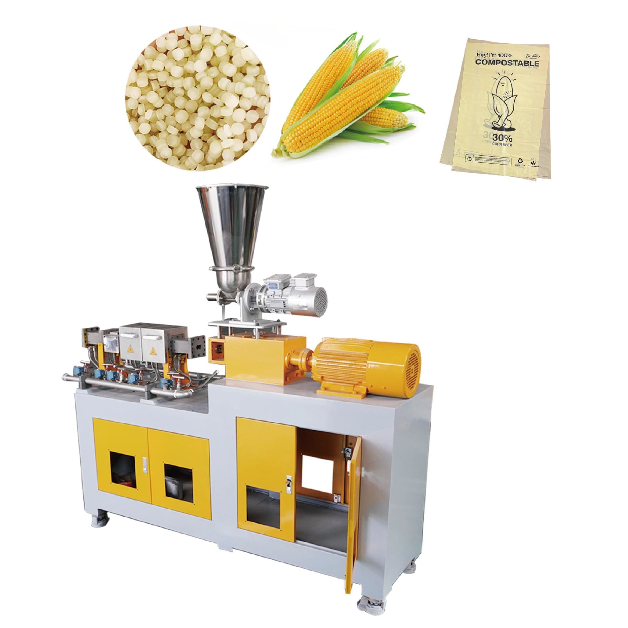 CE Twin Screw Plastic Granulator For Biodegradable PP PE Corn Starch Calcium Powder