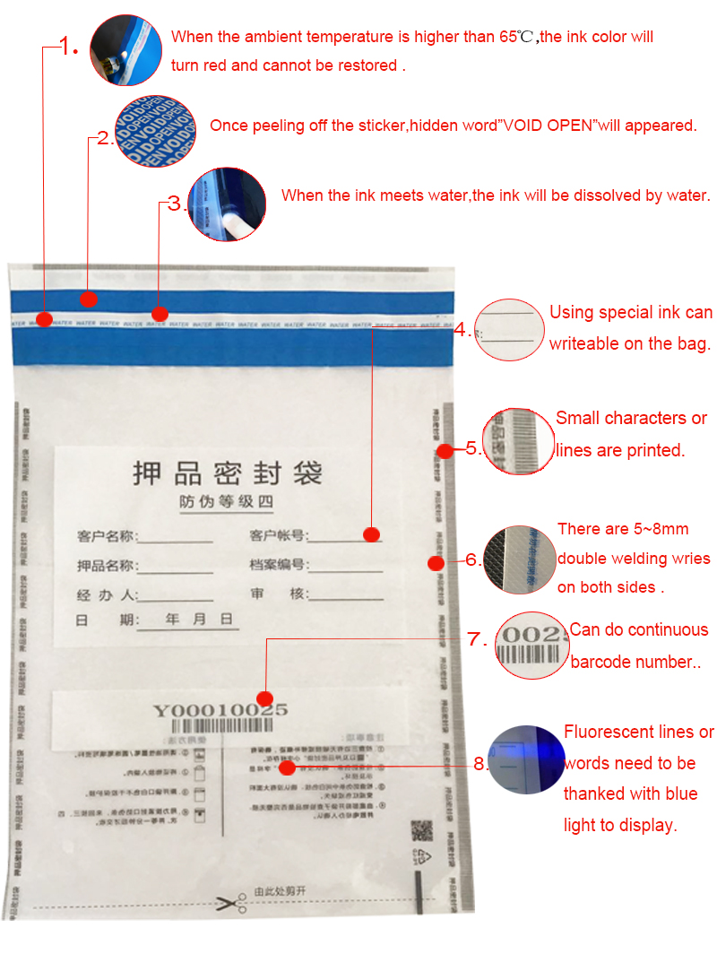 ISO9001 Certified Cash Security Courier Plastic Bag for Bank Deposit Bag With Valve