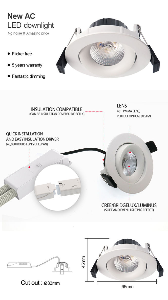 800lm 10W COB LED Downlight
