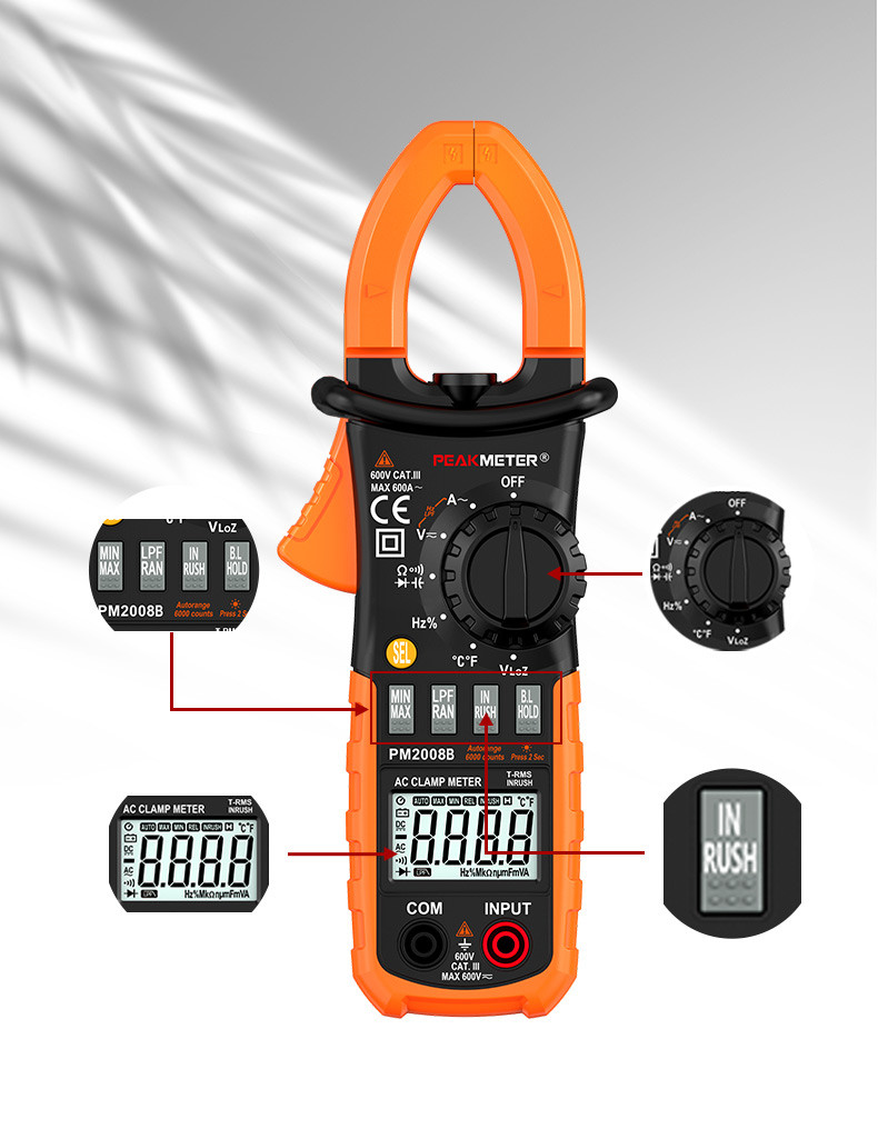 AC/DC Digital 6000counts Clamp Meter With Ammeter Diode Test Ohmmeter Measurement
