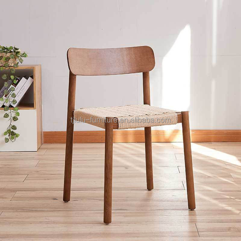 Create a Relaxing Dining Atmosphere with Nordic Light Luxury Solid Wood Dining Chair and Woven Rope Backrest