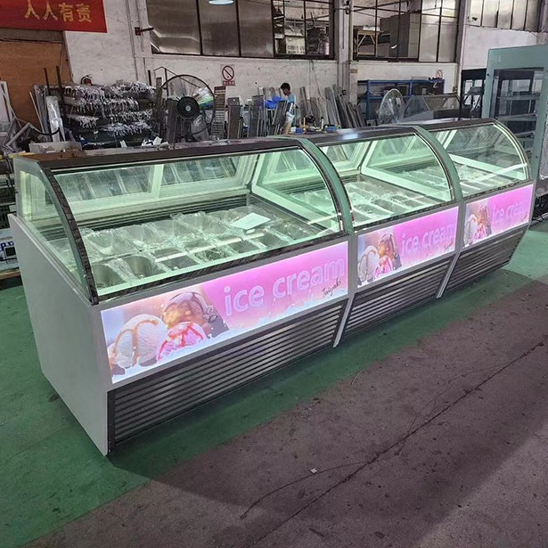 Ice Cream Shop Scoop Ice Cream Display Freezer Gelato Freezer With Curved Glass