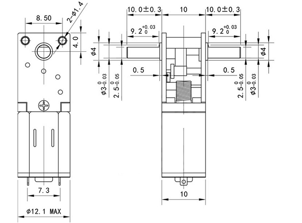N20 Gear Motor Dual Shaft  Motor Dimension