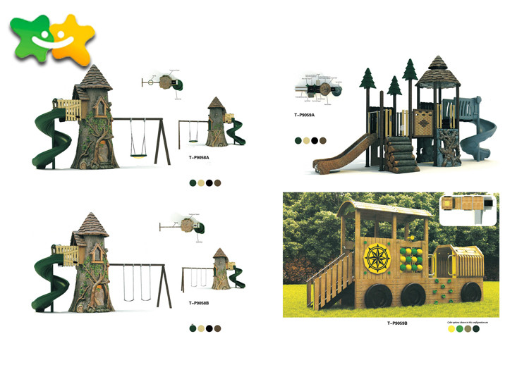 Customized Design Wooden Playground Slide Double Swing Long Service Life