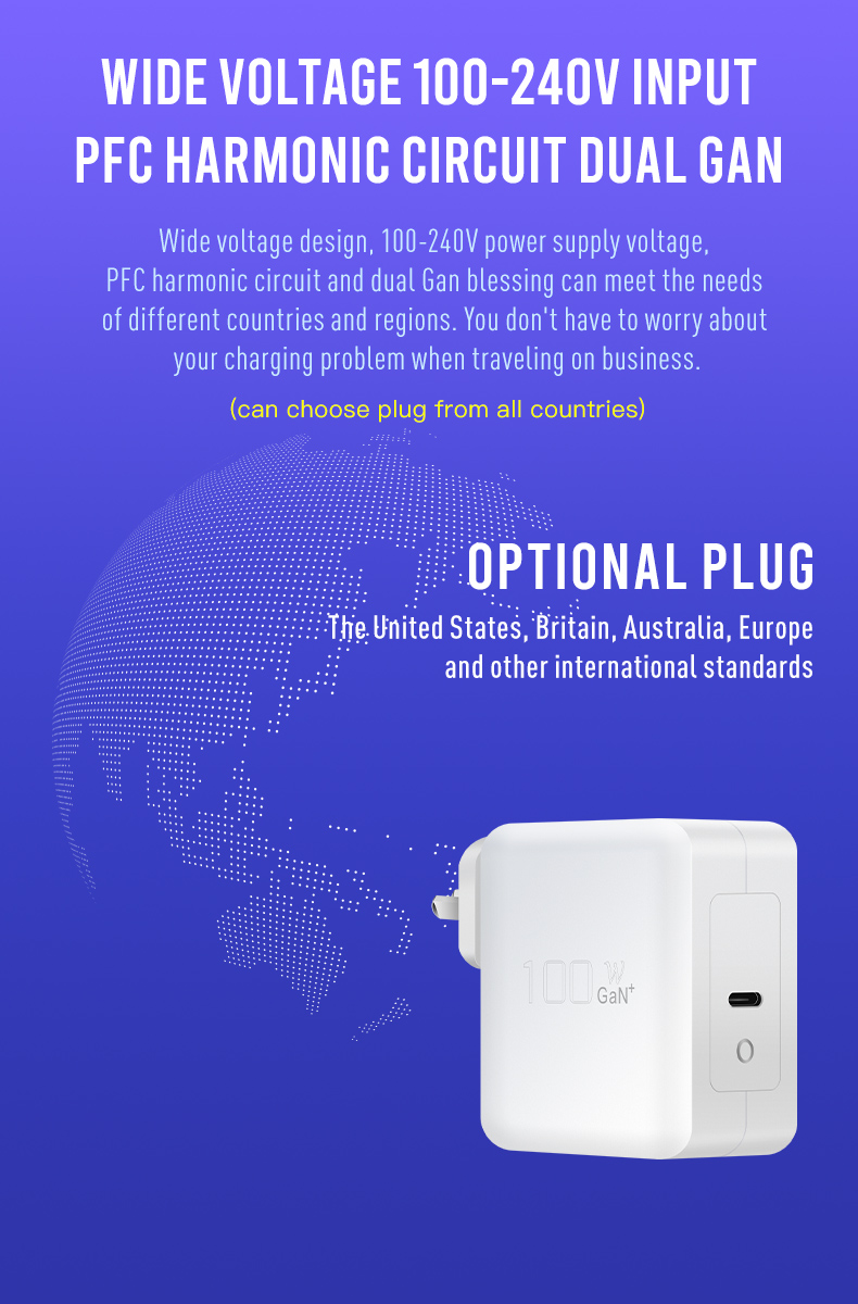 100W Mini High Power AU SAA QC3.0 4.0 Usb C Type C Pd Gan Wall Phone Charger for QC4.0