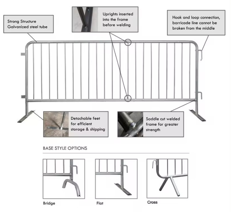 Hot Dipped Galvanized Removable Safety Barriers 2.1M Construction Crowd Control Fence