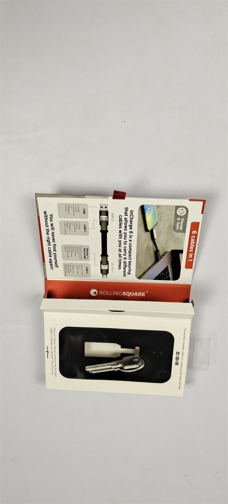 Electronic Product Cable Rigid Packaging Box Magnet Flip Cover with Ribbon Handle