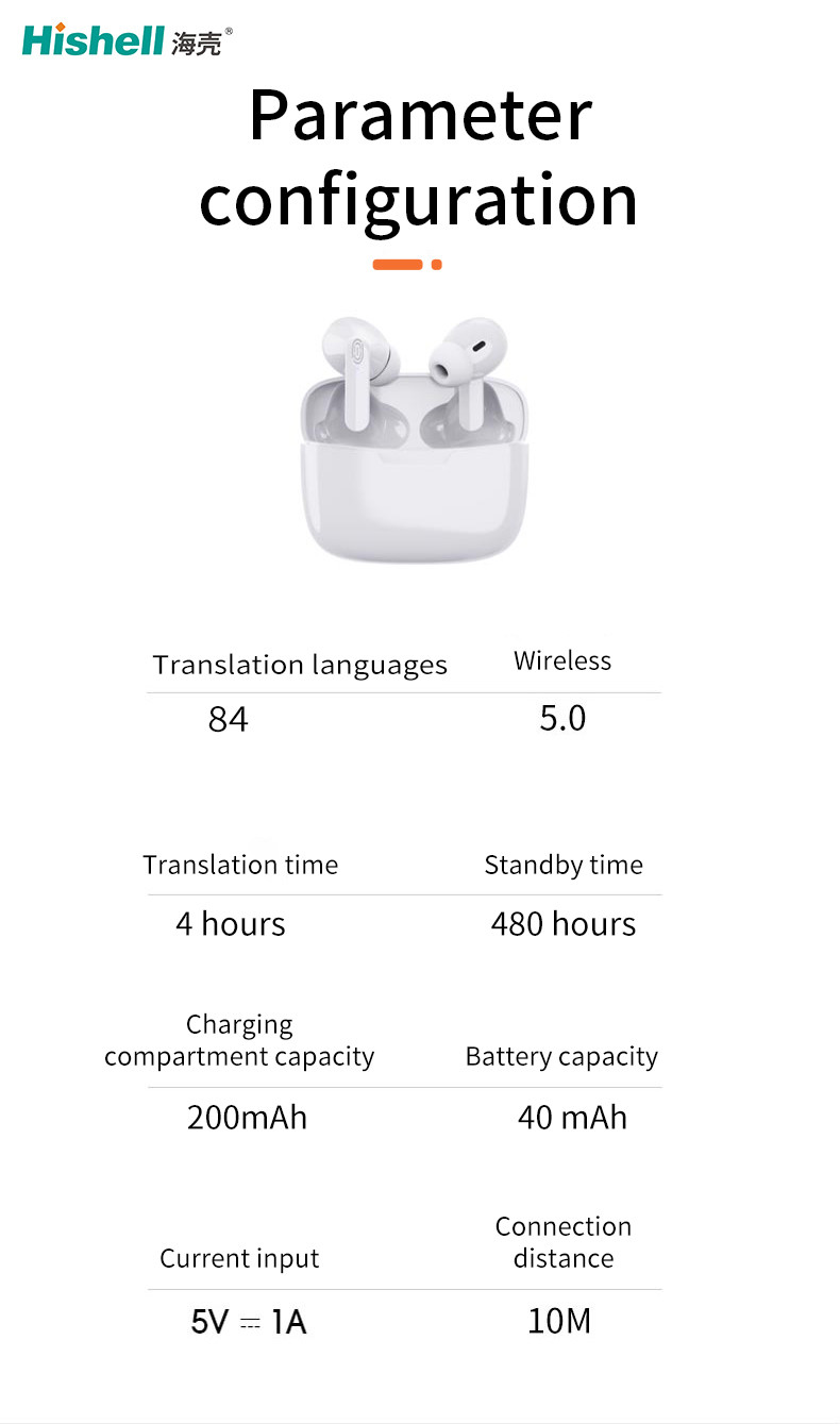 Practical Black Instant Translator Earbuds , White Real Time Translation Headphones