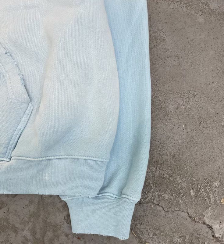 Custom Acid Wash Hoodie Zip Up Men Boxy 400gms 500gsm Heavyweight Sun Faded Distressed Aged Baby Blue