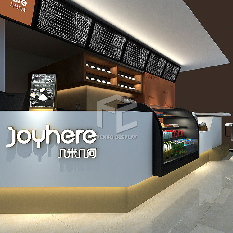OEM Modern Tea Shop Kiosk T4 Light Finished Laminate Surface