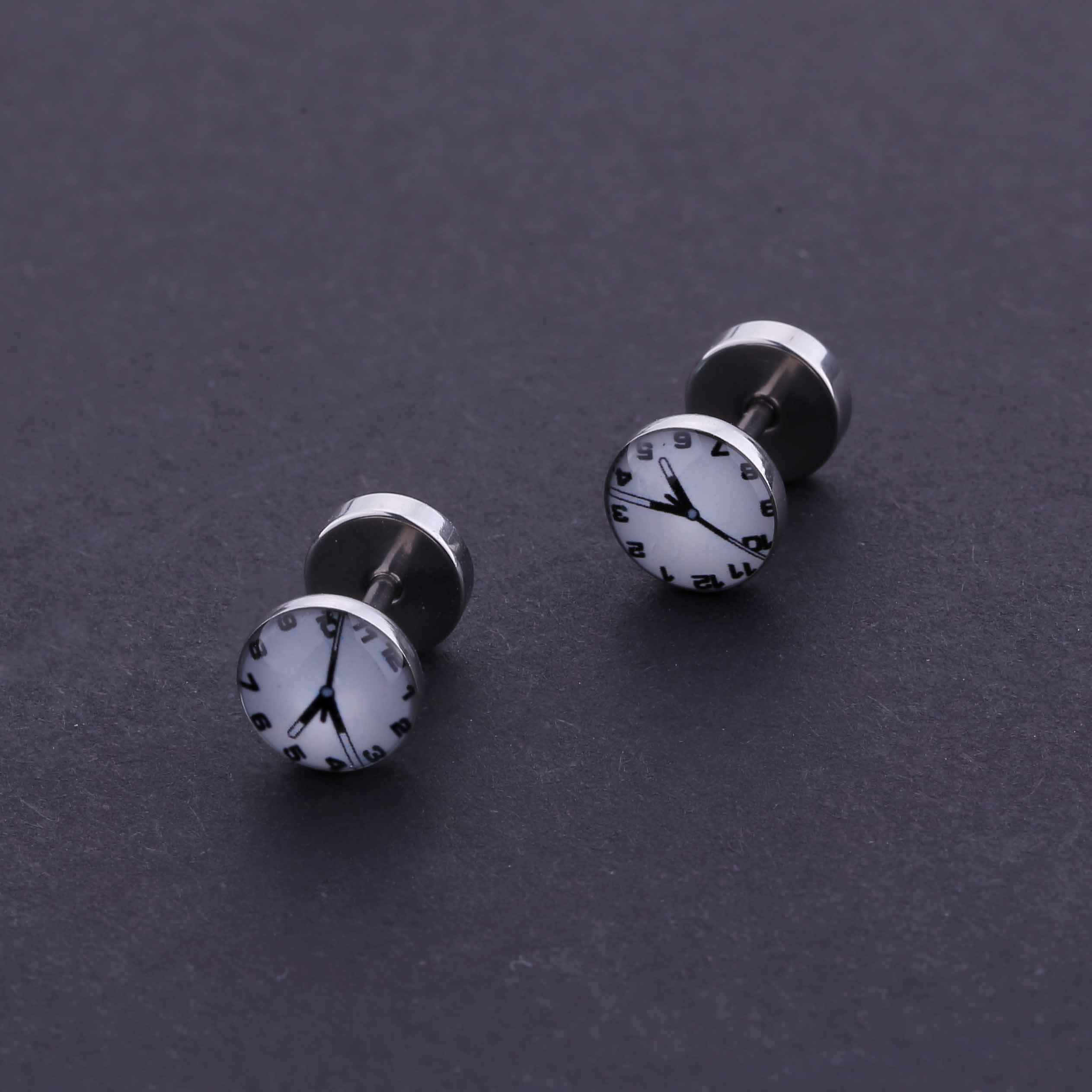 Wholesale Stainless Steel Clock Logo Fake Ear Piercing,Cheater Ear Piercing,Cheater Plugs