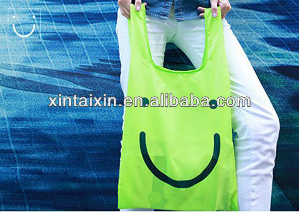 low price portable collapsible vest bags polyester shopping bags folded tote for shopping