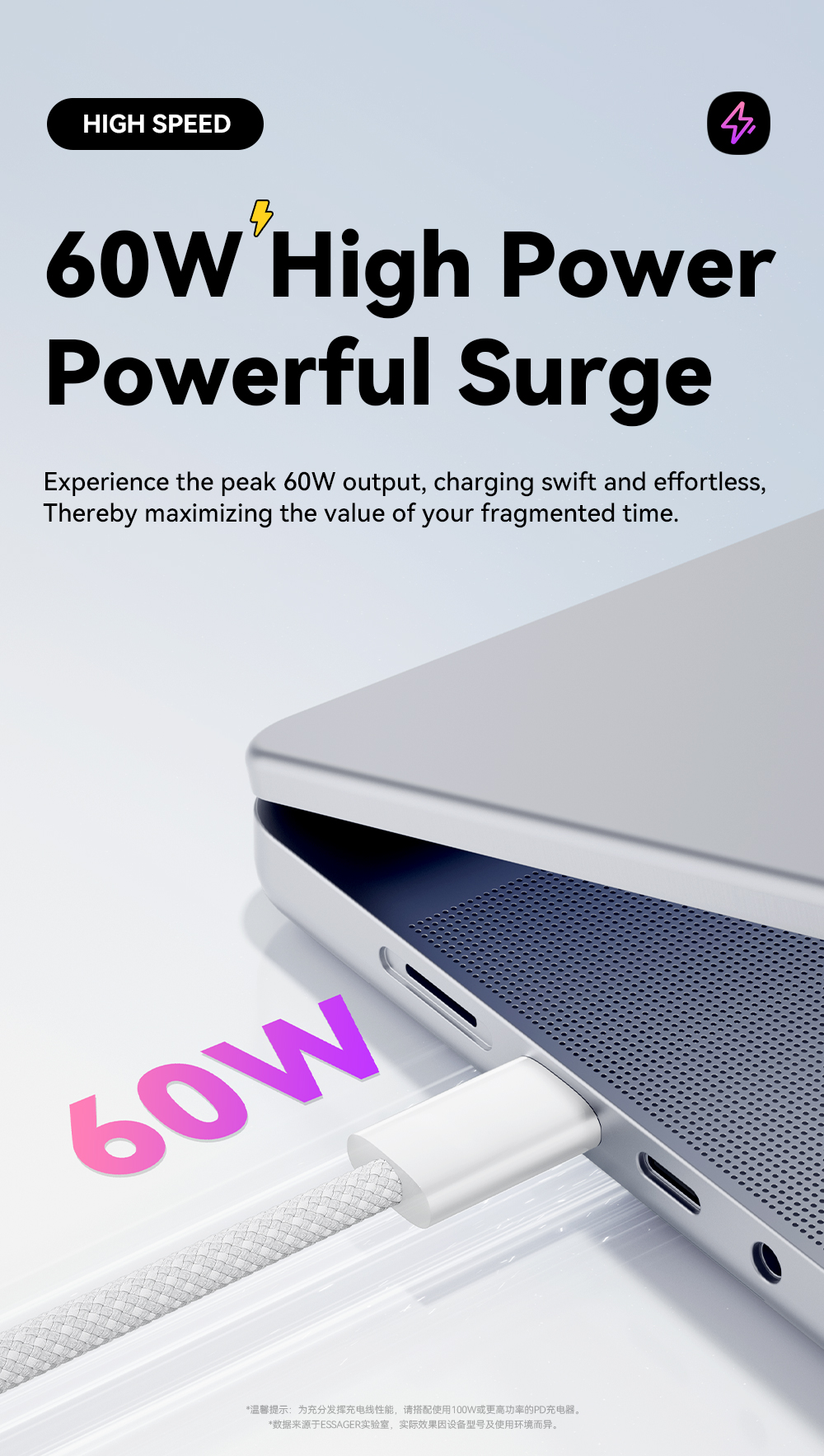 ESSAGER ES-X52 Series PD3.0 USB C To C Cable 60W 3A With TPE Jacket